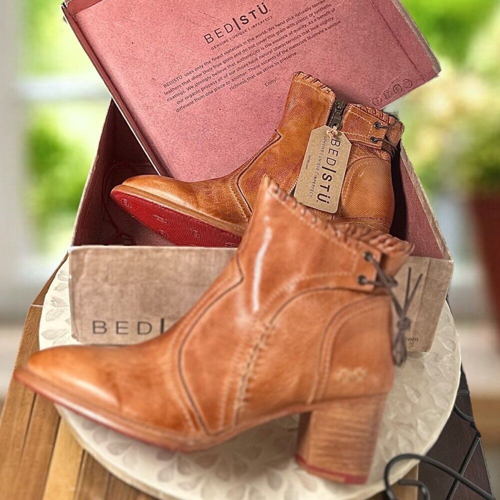 Bed Stü Bia Handmade Tan Dip Dye Bootie Rustic Leather Zip Lace-Back Womens 11